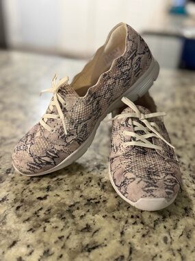 Skechers Women’s Snake-Print Lace-Up Sneakers in Beige and Black